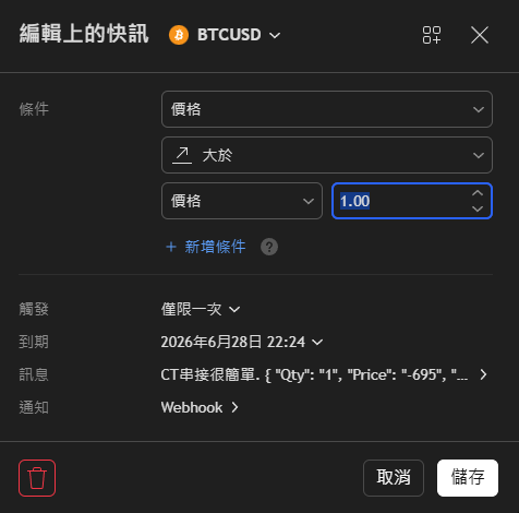 TradingView 建立快訊 · 條件設定